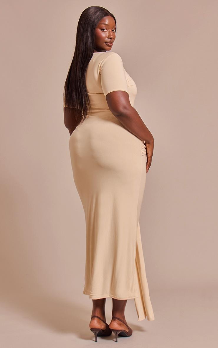 Pretty Little Thing Plus Butter Cream Boat Neck Wrap Waist Detail Maxi Dress