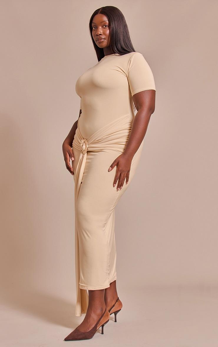 Pretty Little Thing Plus Butter Cream Boat Neck Wrap Waist Detail Maxi Dress