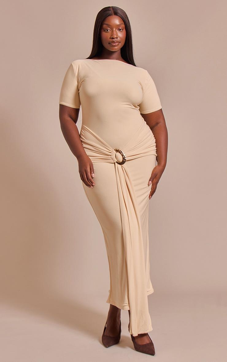 Pretty Little Thing Plus butter cream Boat Neck Wrap Waist Detail Maxi Dress