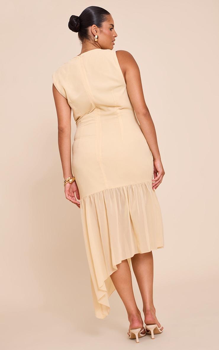 Pretty Little Thing Plus Butter Cream Chiffon Drape Detail Asymmetric Midaxi Dress