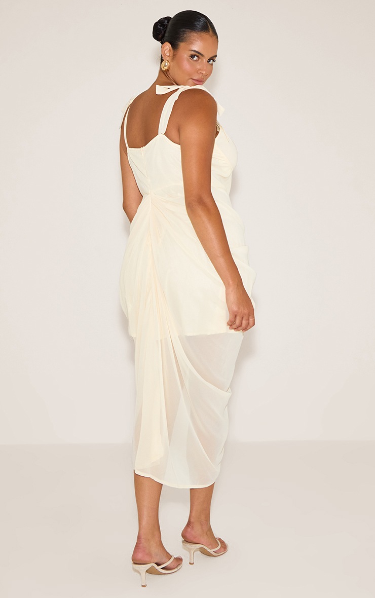 Pretty Little Thing Plus Butter Cream Underwire Detail Draped Midi Dress