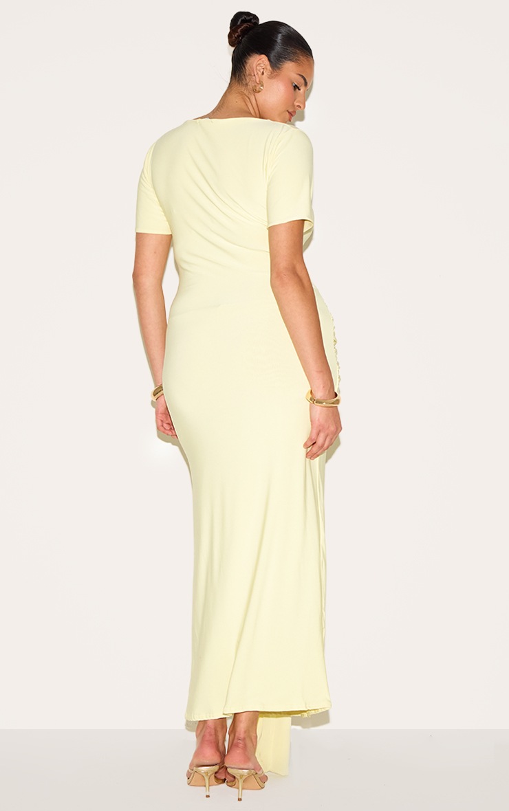 Pretty Little Thing Plus Butter Yellow Boat Neck Wrap Waist Detail Maxi Dress
