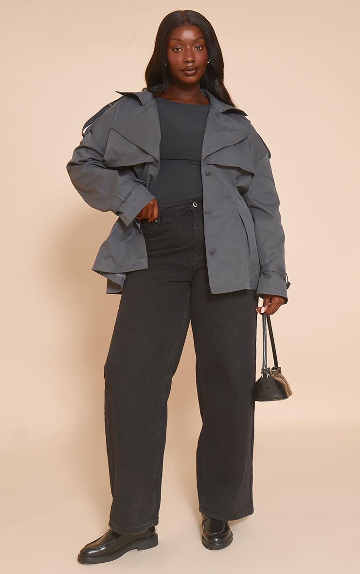 Pretty Little Thing Plus Charcoal Cropped Belted Trench Coat