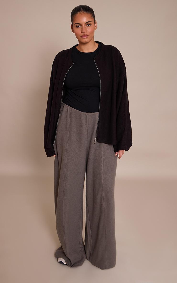 Pretty Little Thing Plus Charcoal Soft Touch Pintuck Wide Leg Sweatpants