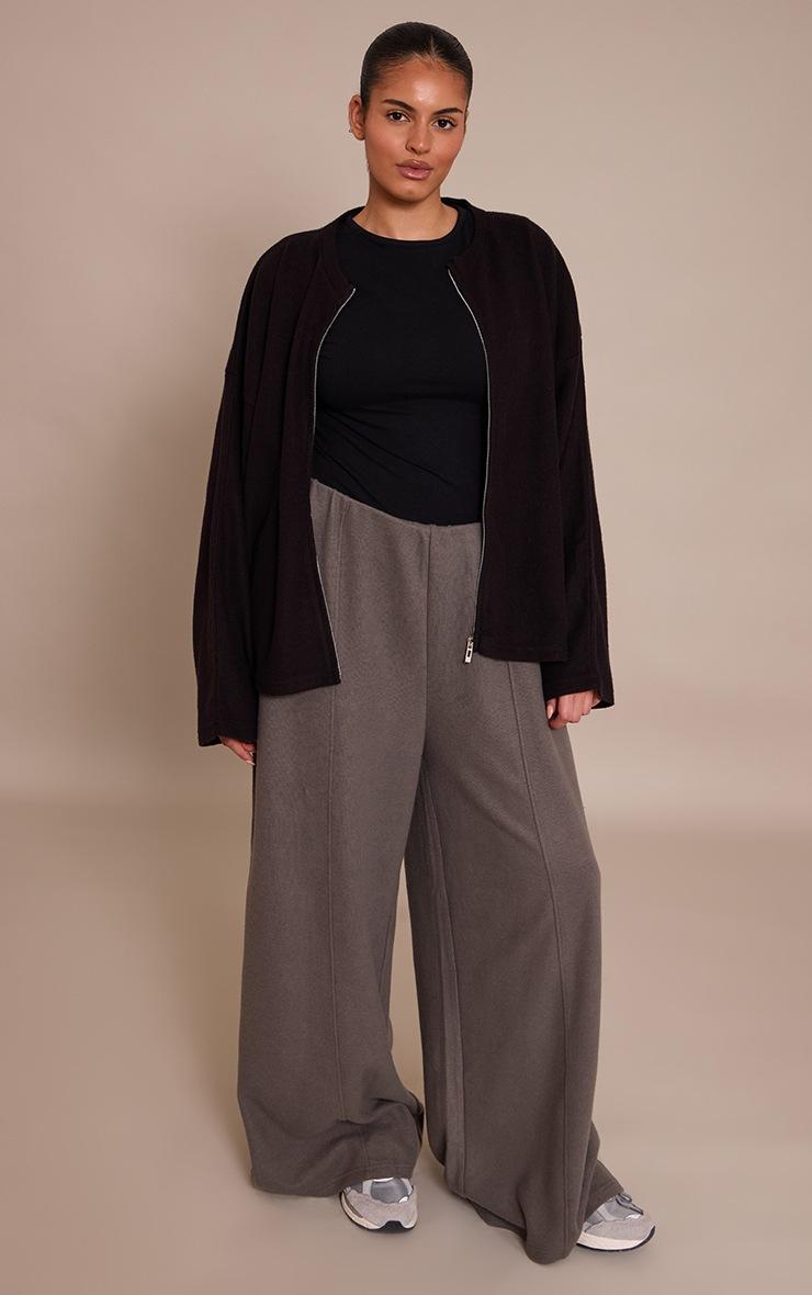 Pretty Little Thing Plus Charcoal Soft Touch Pintuck Wide Leg Sweatpants