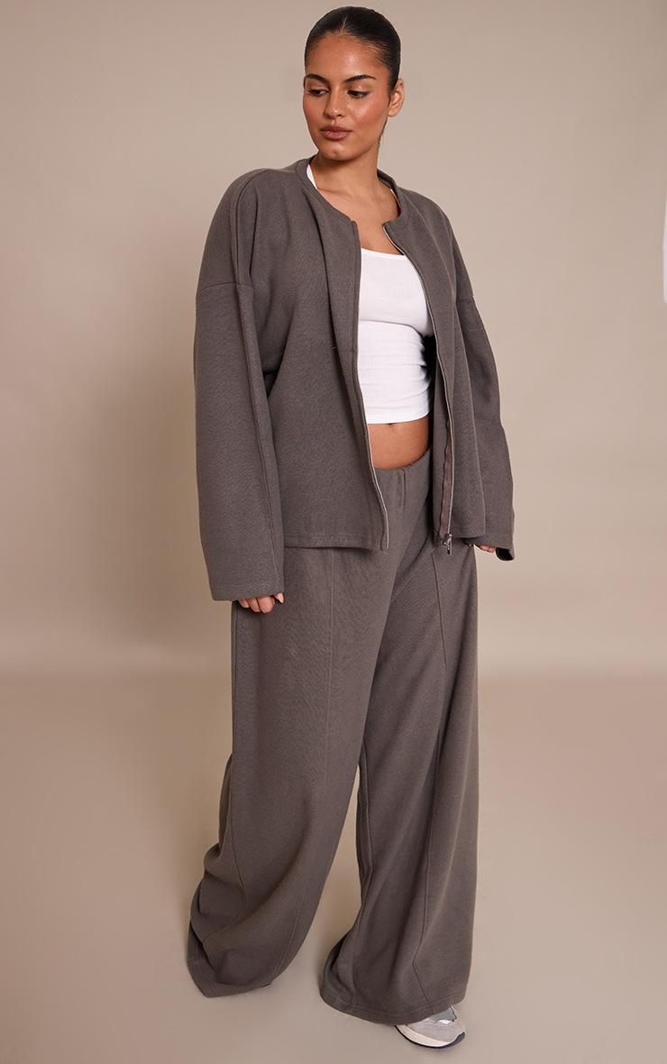 Pretty Little Thing Plus Charcoal Soft Touch Zip Through Sweatshirt