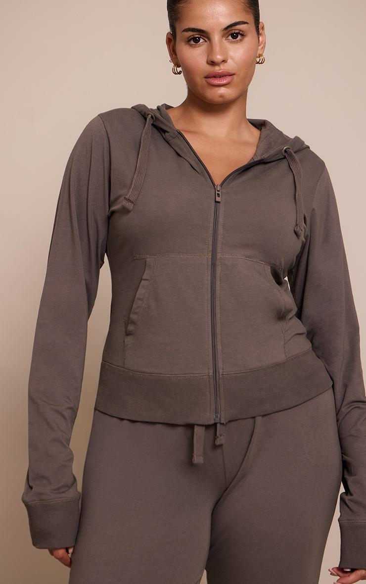 Pretty Little Thing Plus Charcoal Zip Up Fitted Track Top