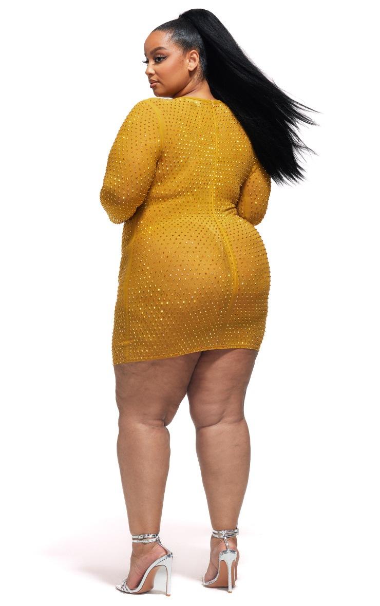 Pretty Little Thing Plus Chartreuse Embellished Mesh Bodycon Dress