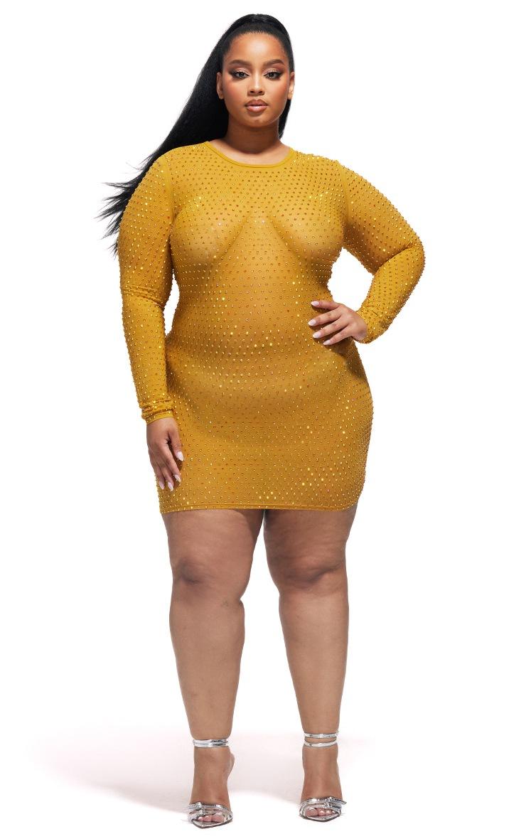 Pretty Little Thing Plus Chartreuse Embellished Mesh Bodycon Dress