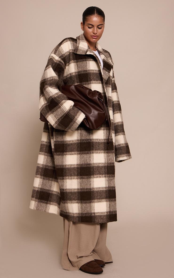 Pretty Little Thing Plus Checked Funnel Neck Wool Look Maxi Coat