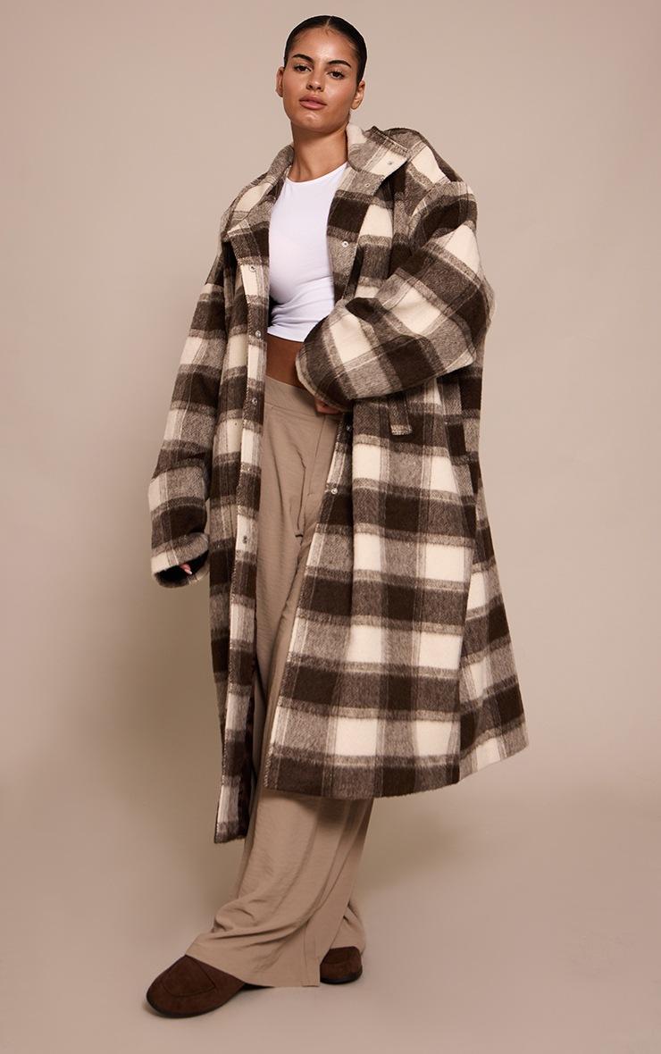 Pretty Little Thing Plus Checked Funnel Neck Wool Look Maxi Coat