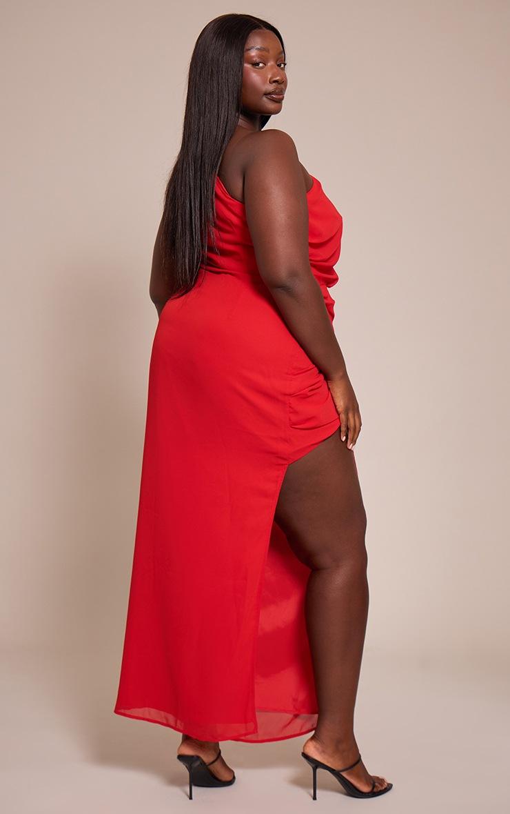 Pretty Little Thing Plus Chiffon Red One Shoulder Maxi Dress