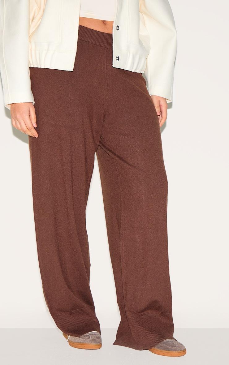 Pretty Little Thing Plus Chocolate Basic Knit Wide Leg Pants