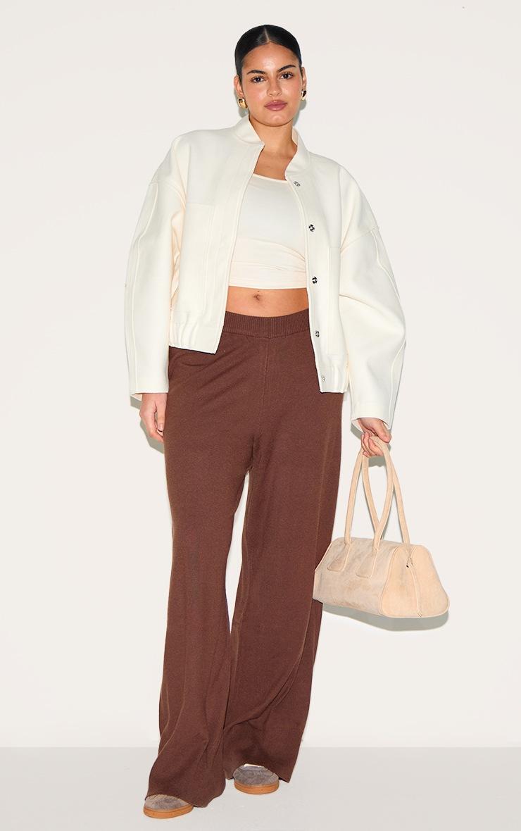 Pretty Little Thing Plus Chocolate Basic Knit Wide Leg Pants