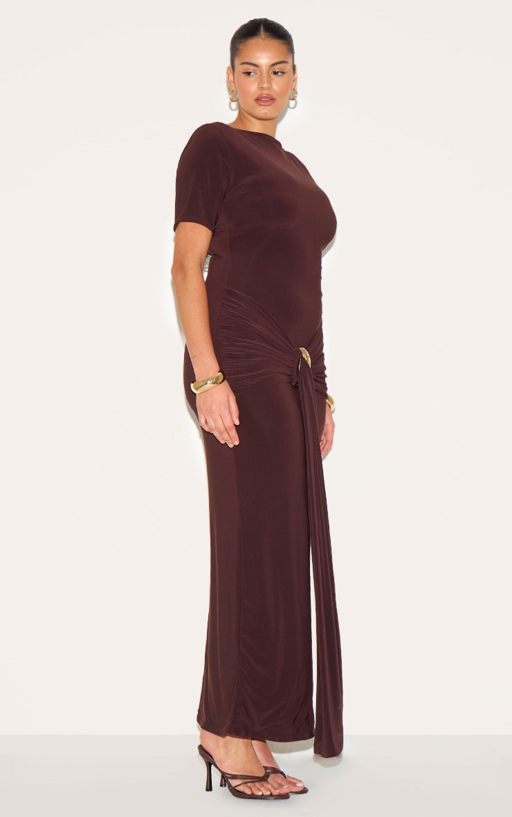 Pretty Little Thing Plus Chocolate Boat Neck Wrap Waist Detail Maxi Dress