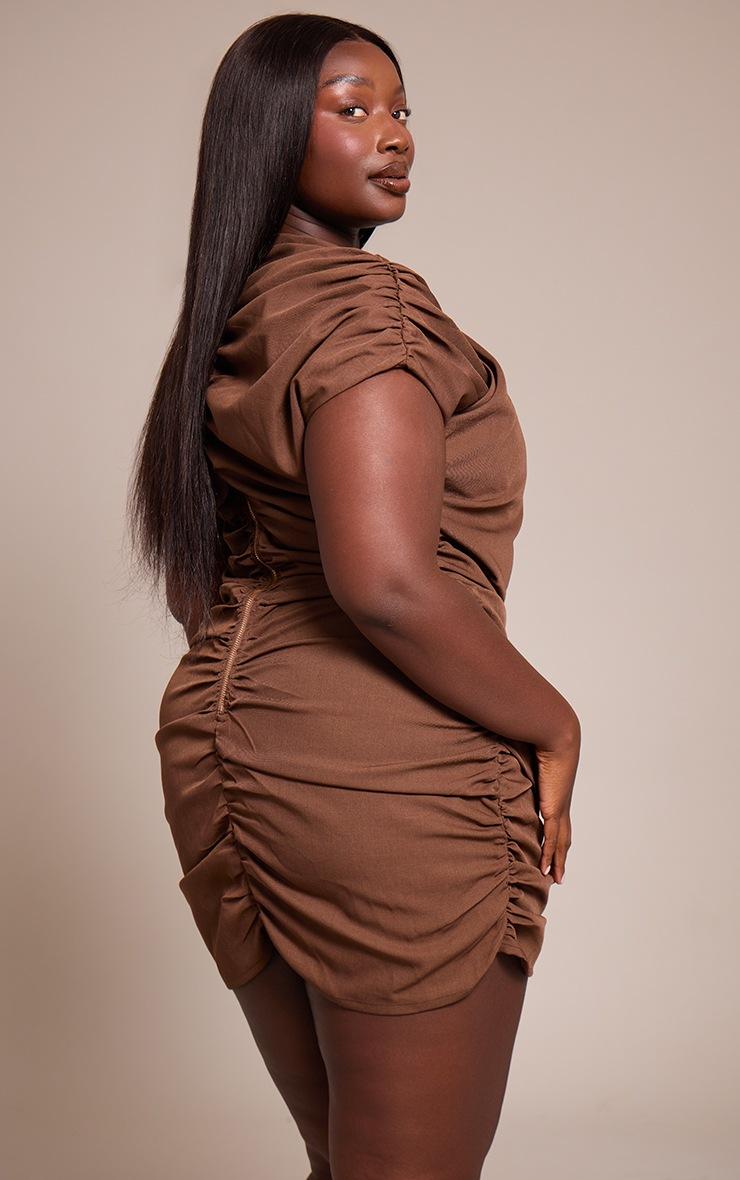Pretty Little Thing Plus Chocolate Brown Crossover Bodycon Dress
