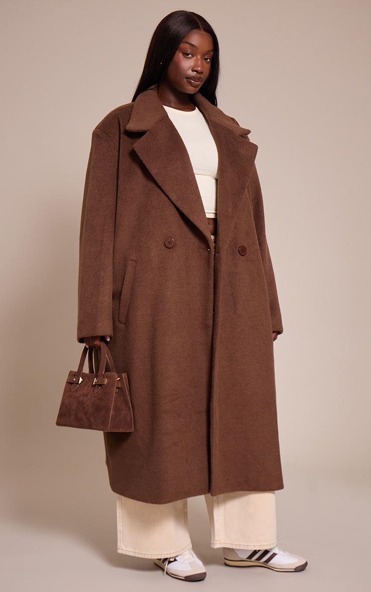 Pretty Little Thing Plus Chocolate Brushed Wool Maxi Coat