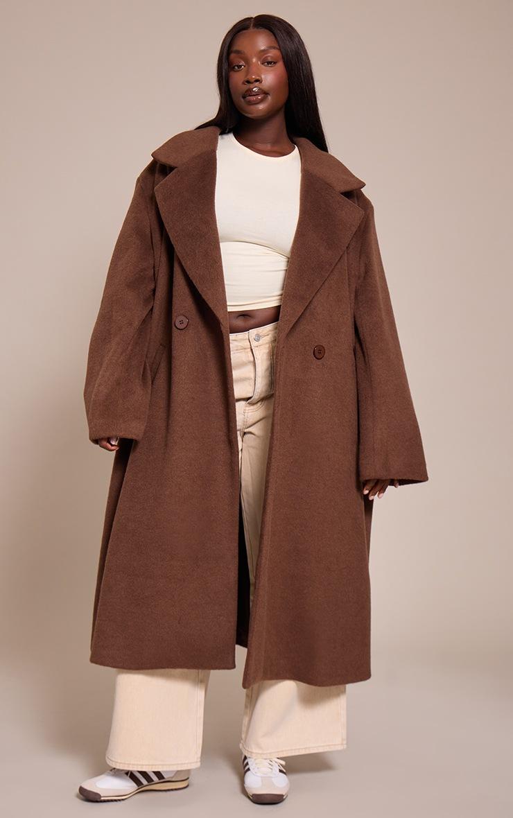 Pretty Little Thing Plus Chocolate Brushed Wool Maxi Coat