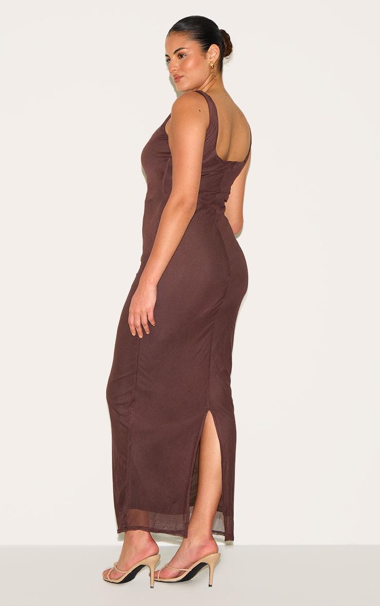 Pretty Little Thing Plus Chocolate Double Layer Mesh Square Neck Ruched Midaxi Dress