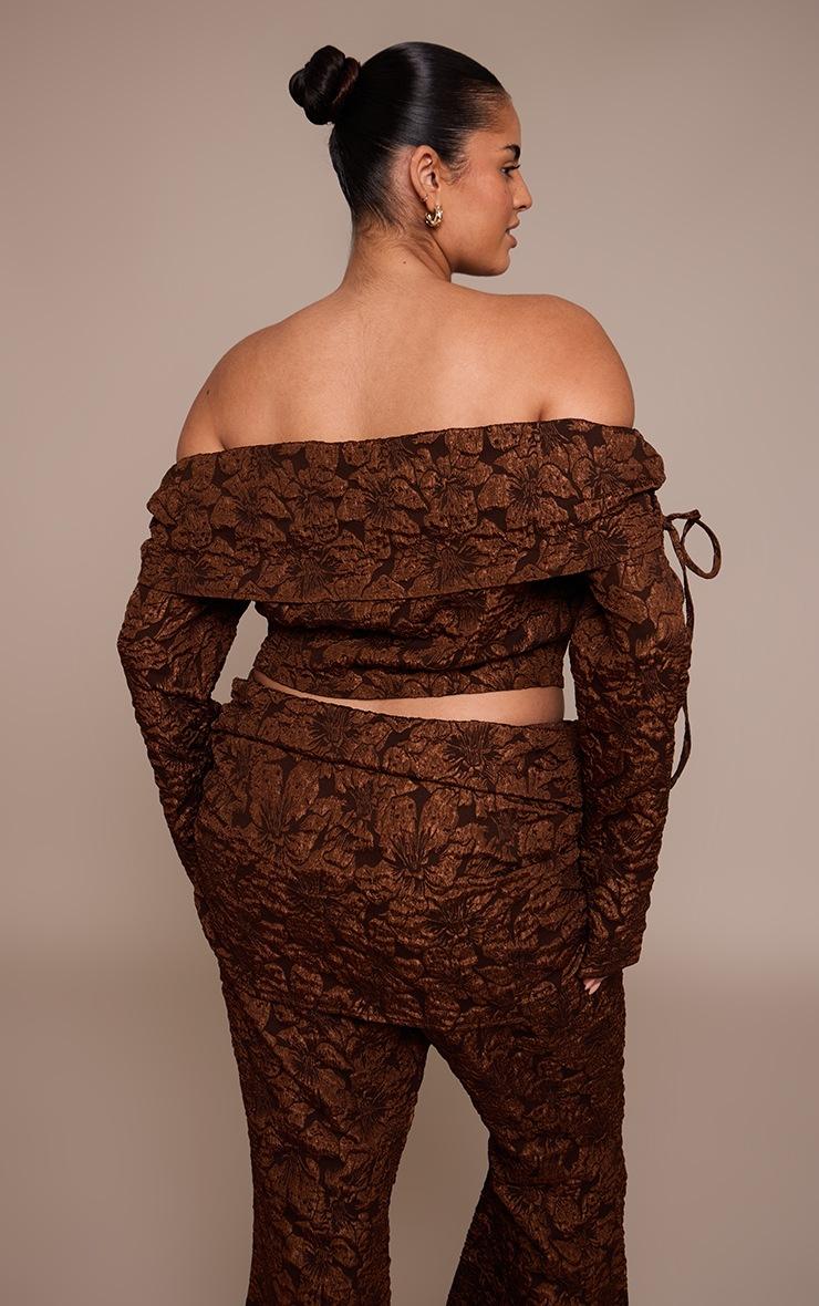 Pretty Little Thing Plus Chocolate Floral Jacquard Bardot Top
