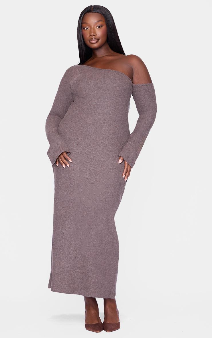 Pretty Little Thing Plus Chocolate Heavy Brushed Asymmetric Ruched Maxi Dress