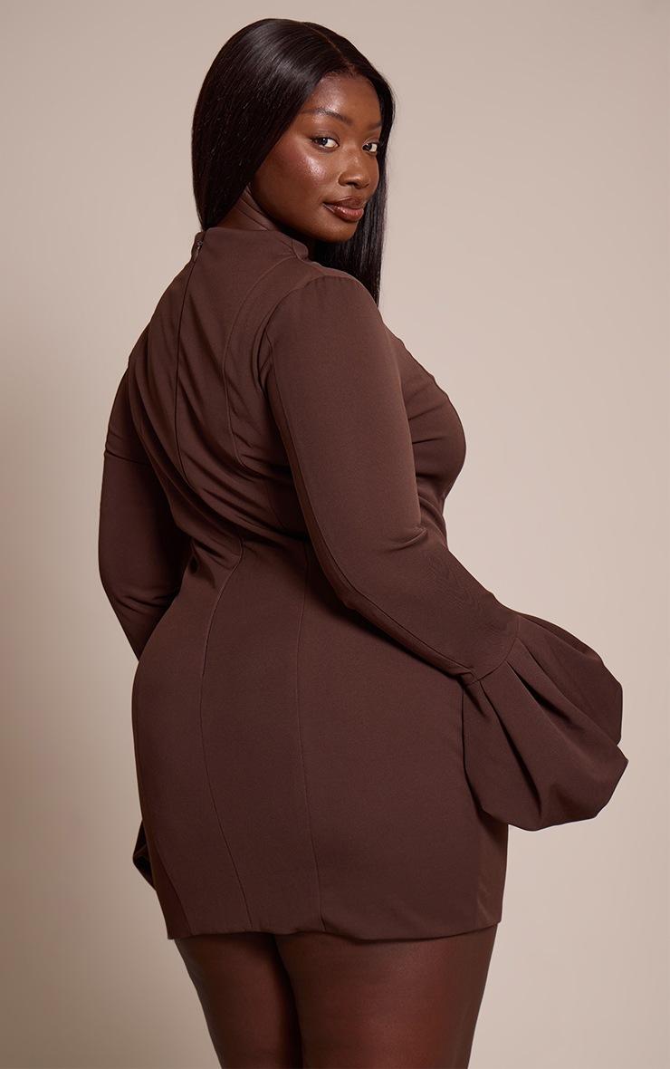 Pretty Little Thing Plus Chocolate High Neck Puff Sleeve Bodycon Dress