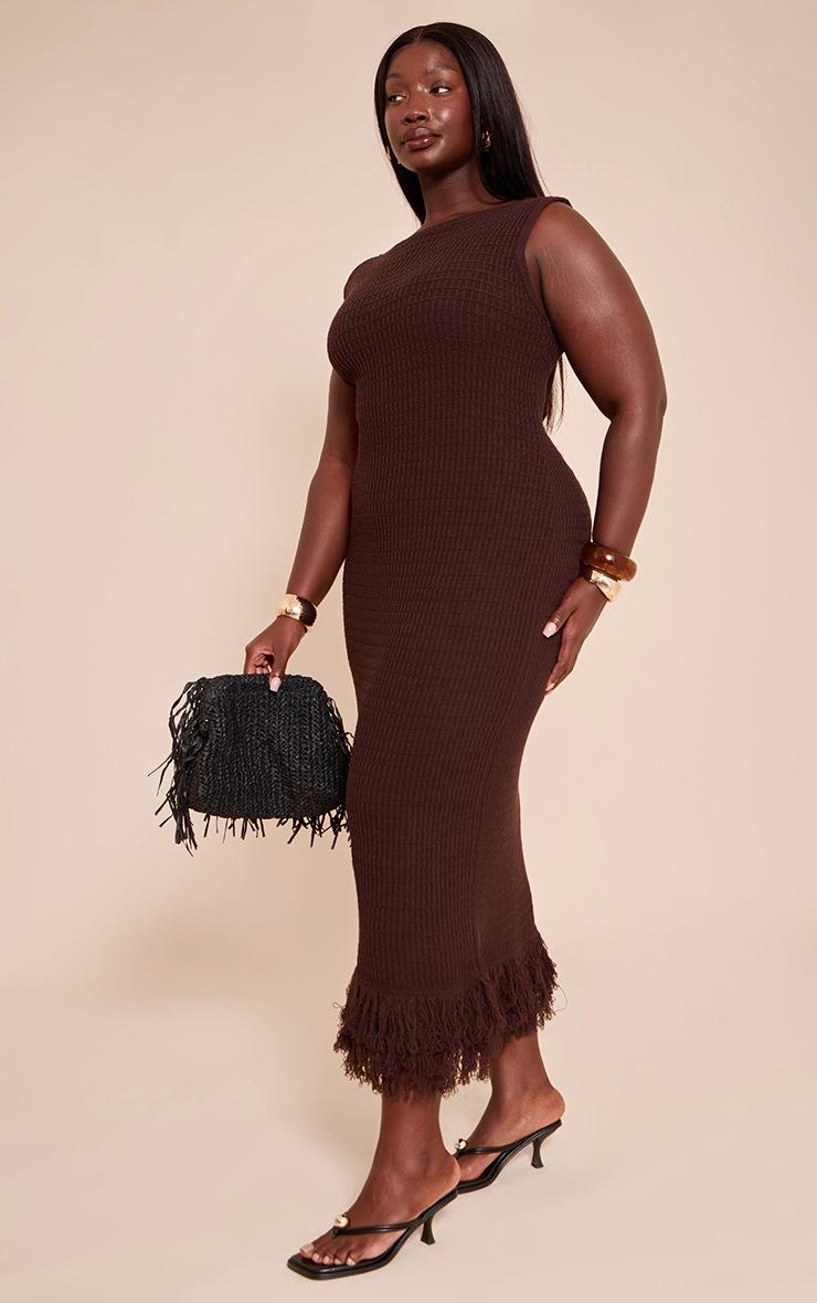 Pretty Little Thing Plus Chocolate Loop Knit Asymmetric Maxi Dress