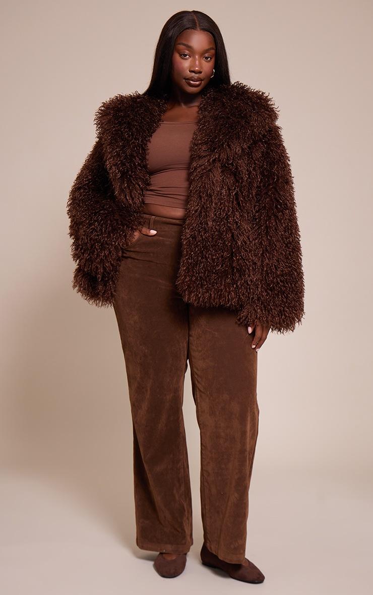 Pretty Little Thing Plus Chocolate Mongolian Fur Midi Coat
