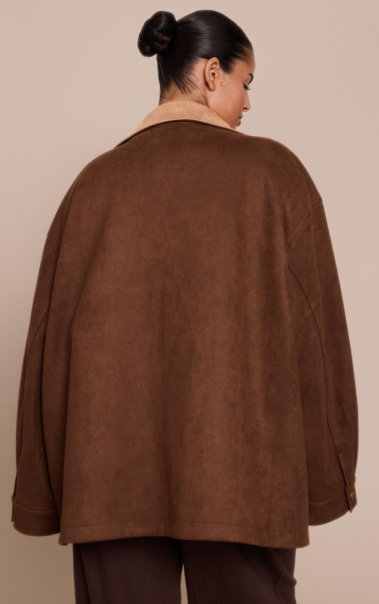 Pretty Little Thing Plus Chocolate Oversized Pocket Detail Contrast Collar Jacket