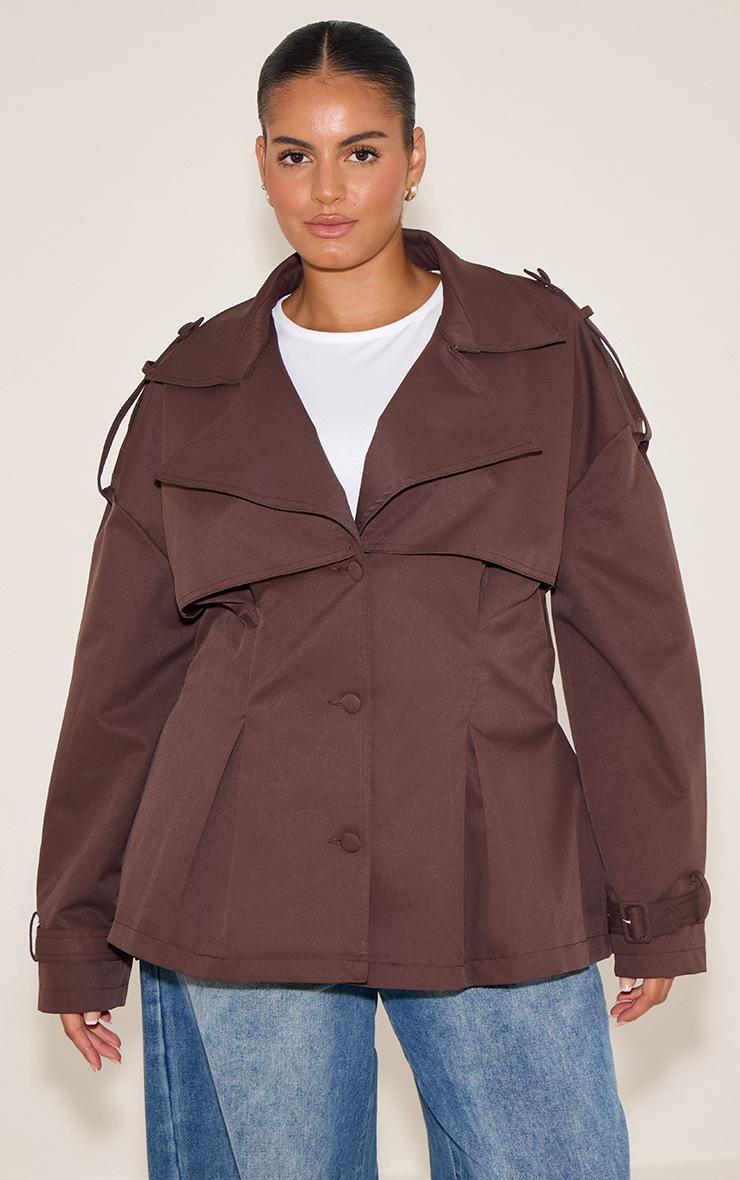 Pretty Little Thing Plus Chocolate Plum Cropped Belted Trench Coat