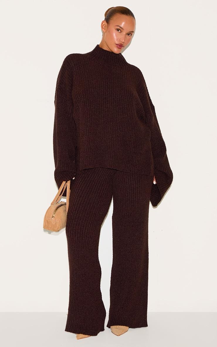 Pretty Little Thing Plus Chocolate Rib Boucle Knit Oversized Sweater