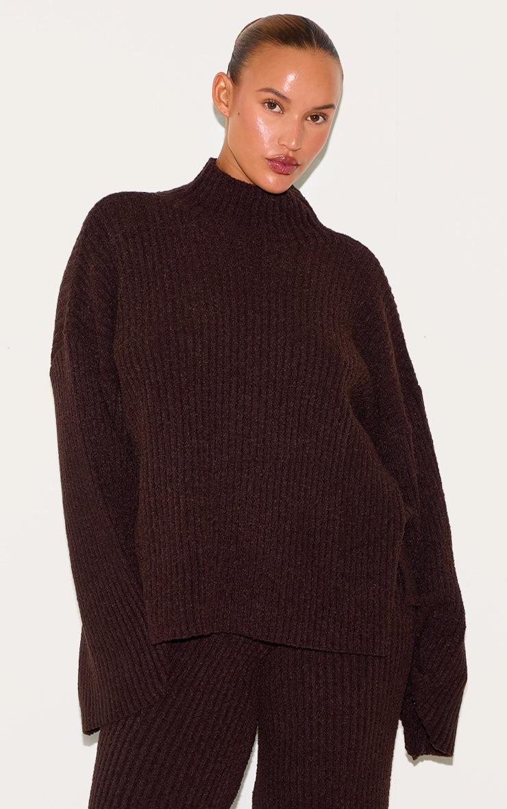 Pretty Little Thing Plus Chocolate Rib Boucle Knit Oversized Sweater