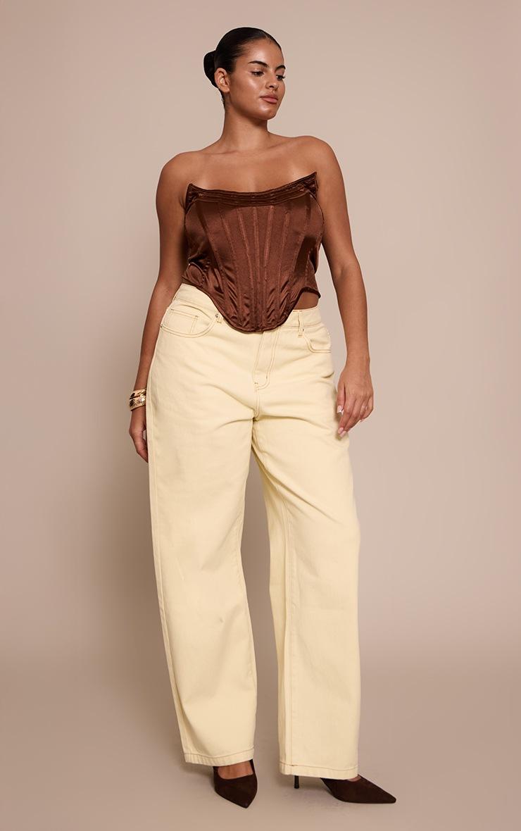 Pretty Little Thing Plus Chocolate Satin Boning Detail Bandeau Corset