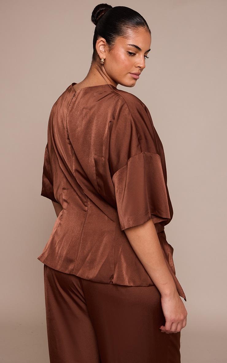 Pretty Little Thing Plus Chocolate Satin Twist Detail Woven Top