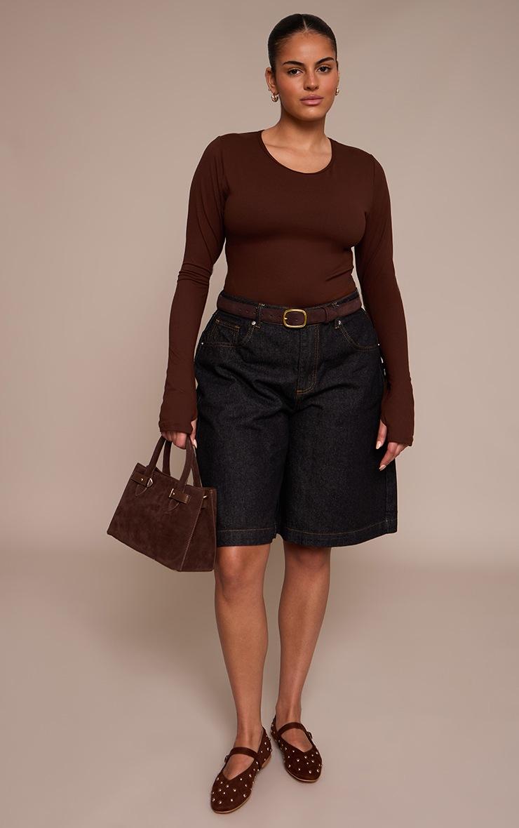 Pretty Little Thing Plus Chocolate Sculpt Long Sleeve Bodysuit