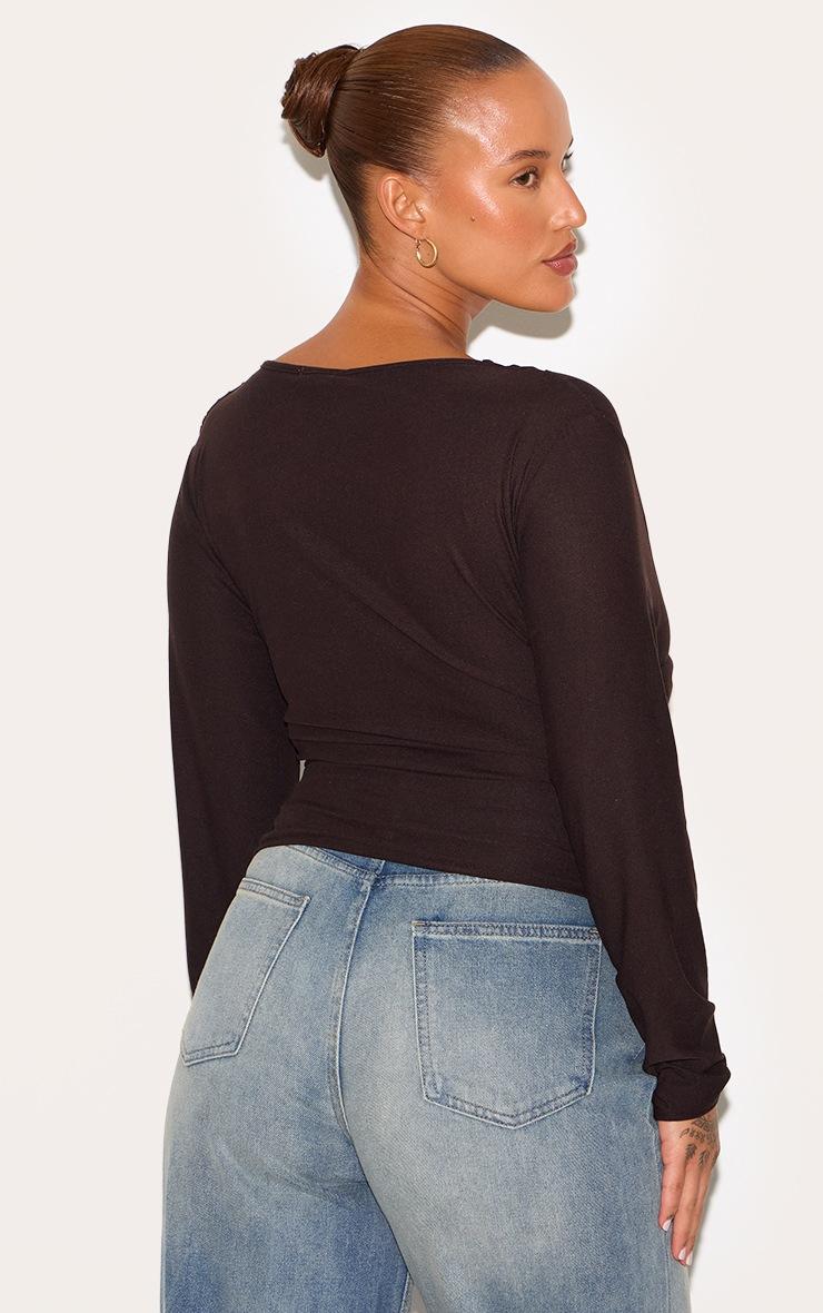 Pretty Little Thing Plus Chocolate Soft Touch Ruched Long Sleeve Longline Top