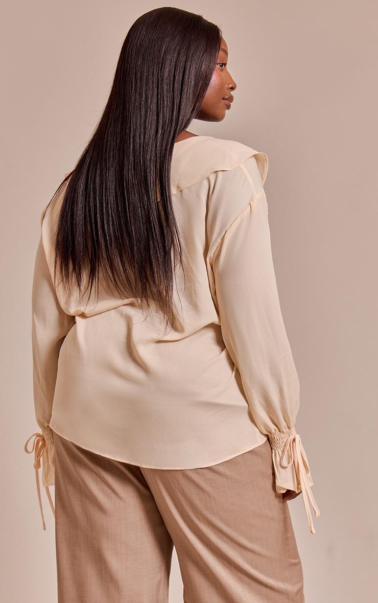 Pretty Little Thing Plus Cream Chiffon Ruffle Tie Front Blouse
