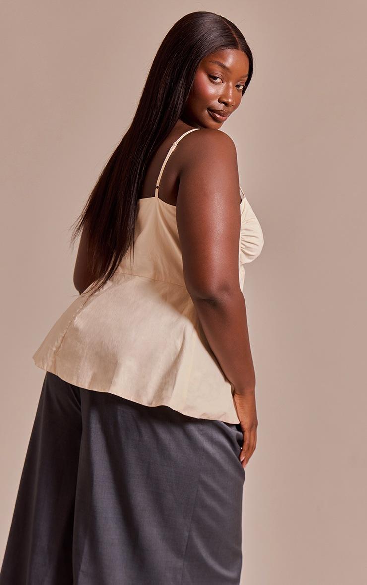 Pretty Little Thing Plus Cream Cotton Strappy Peplum Cami Top