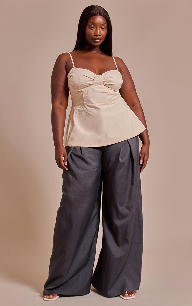 Pretty Little Thing Plus Cream Cotton Strappy Peplum Cami Top