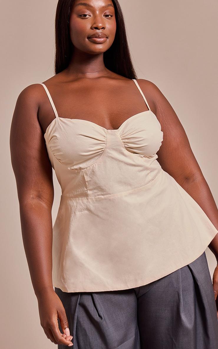 Pretty Little Thing Plus Cream Cotton Strappy Peplum Cami Top