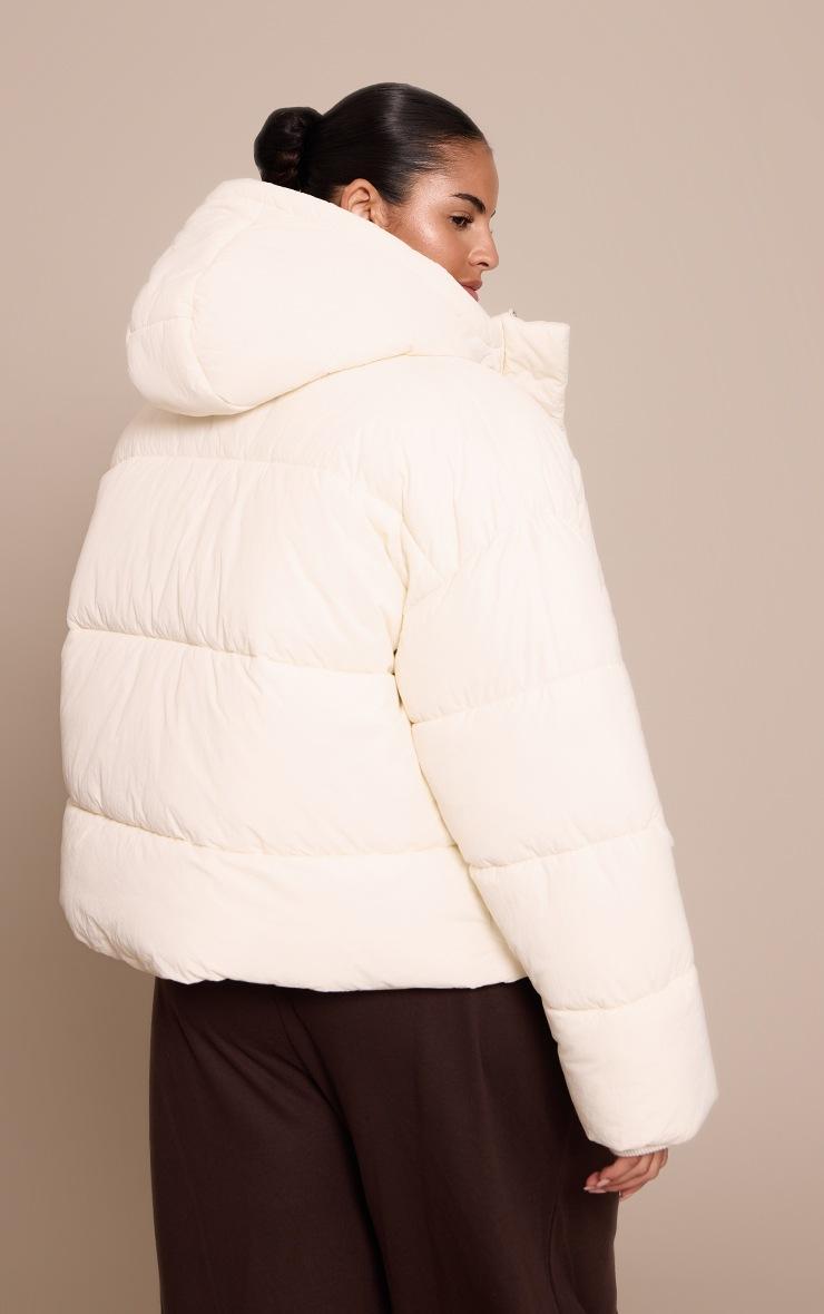 Pretty Little Thing Plus Cream Cropped Drawstring Puffer Jacket