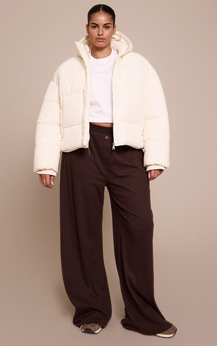 Pretty Little Thing Plus Cream Cropped Drawstring Puffer Jacket