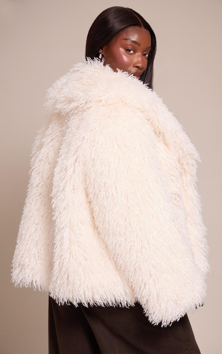 Pretty Little Thing Plus Cream Mongolian Fur Midi Coat