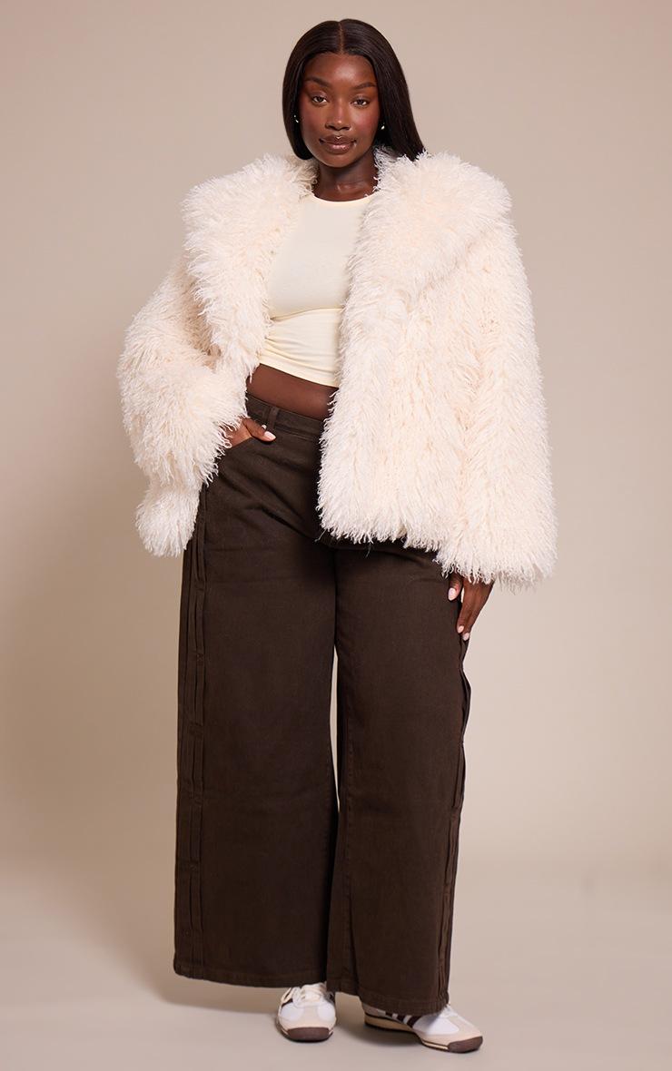 Pretty Little Thing Plus Cream Mongolian Fur Midi Coat