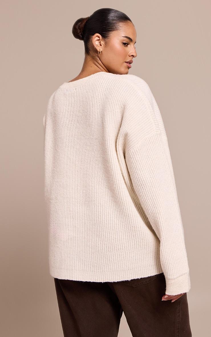 Pretty Little Thing Plus Cream Round Neck Knit Raglan Sleeve Sweatshirt