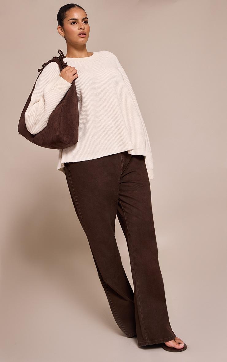 Pretty Little Thing Plus Cream Round Neck Knit Raglan Sleeve Sweatshirt