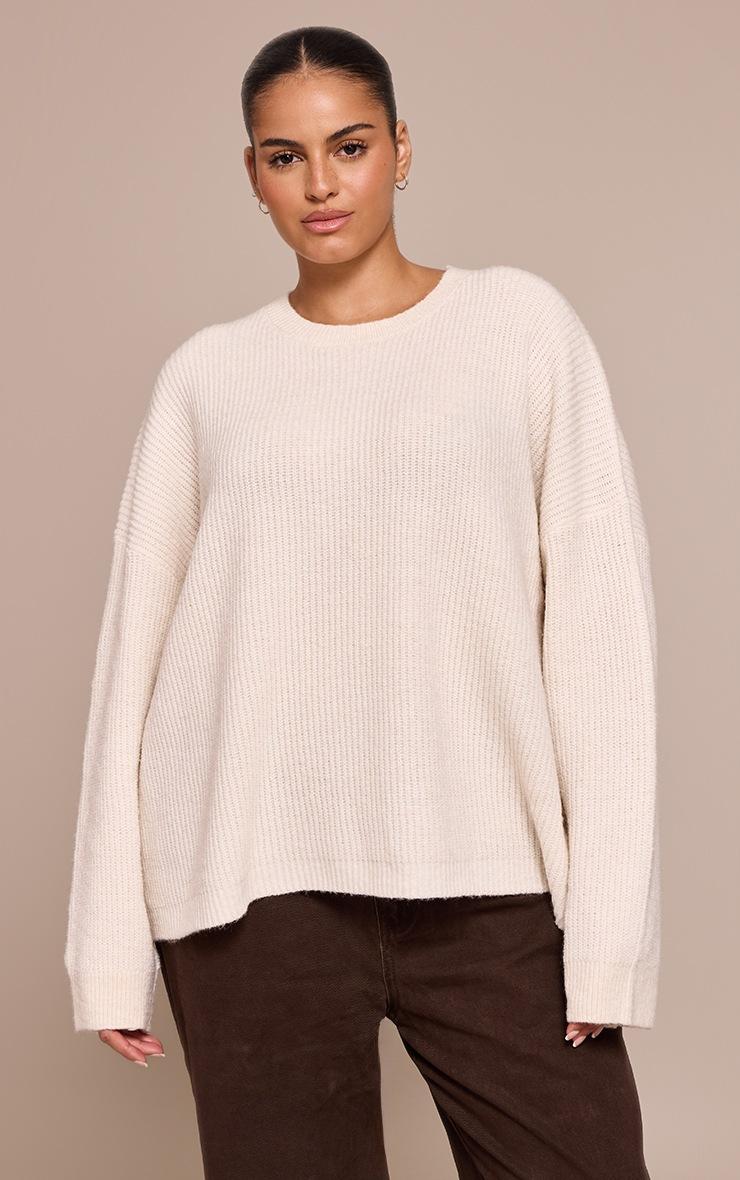 Pretty Little Thing Plus Cream Round Neck Knit Raglan Sleeve Sweatshirt