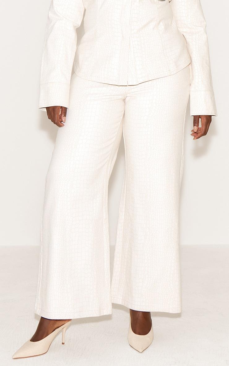 Pretty Little Thing Plus Cream Snake Print Mid Waist Straight Leg Coated Jeans