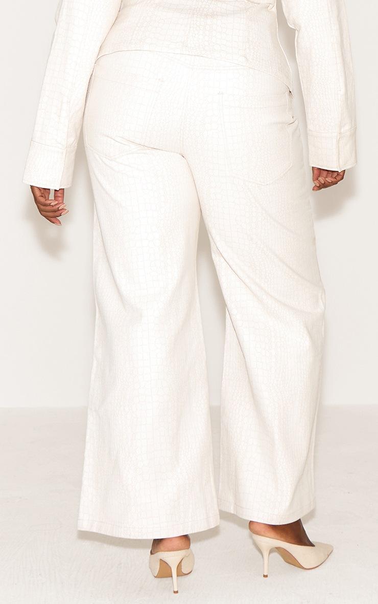 Pretty Little Thing Plus Cream Snake Print Mid Waist Straight Leg Coated Jeans