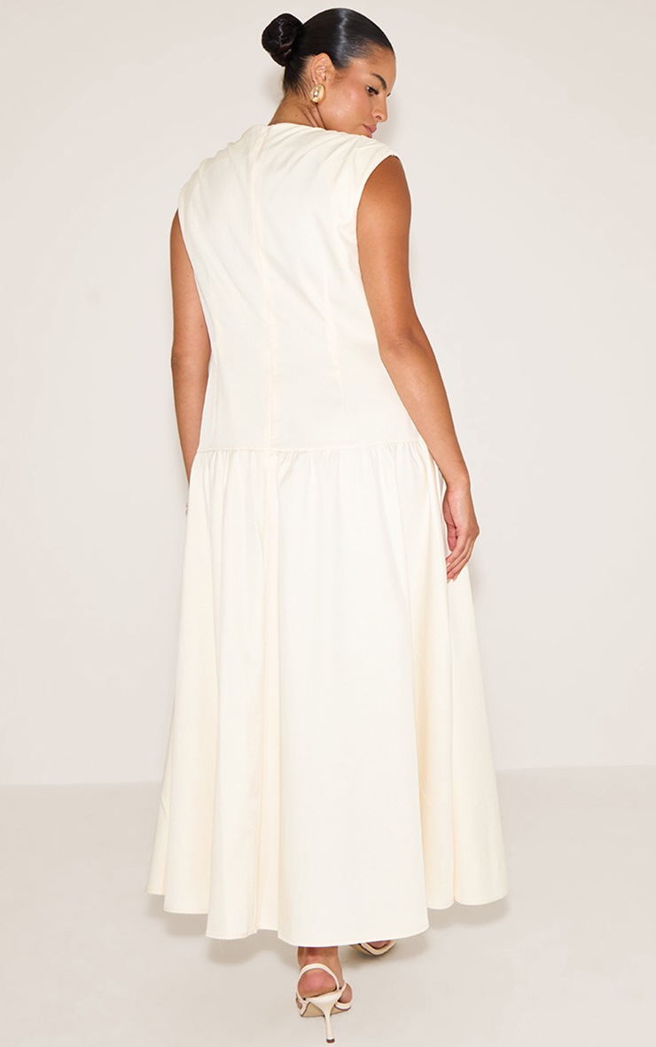 Pretty Little Thing Plus Cream Woven Boat Neck Dropped Waist Maxi Dress